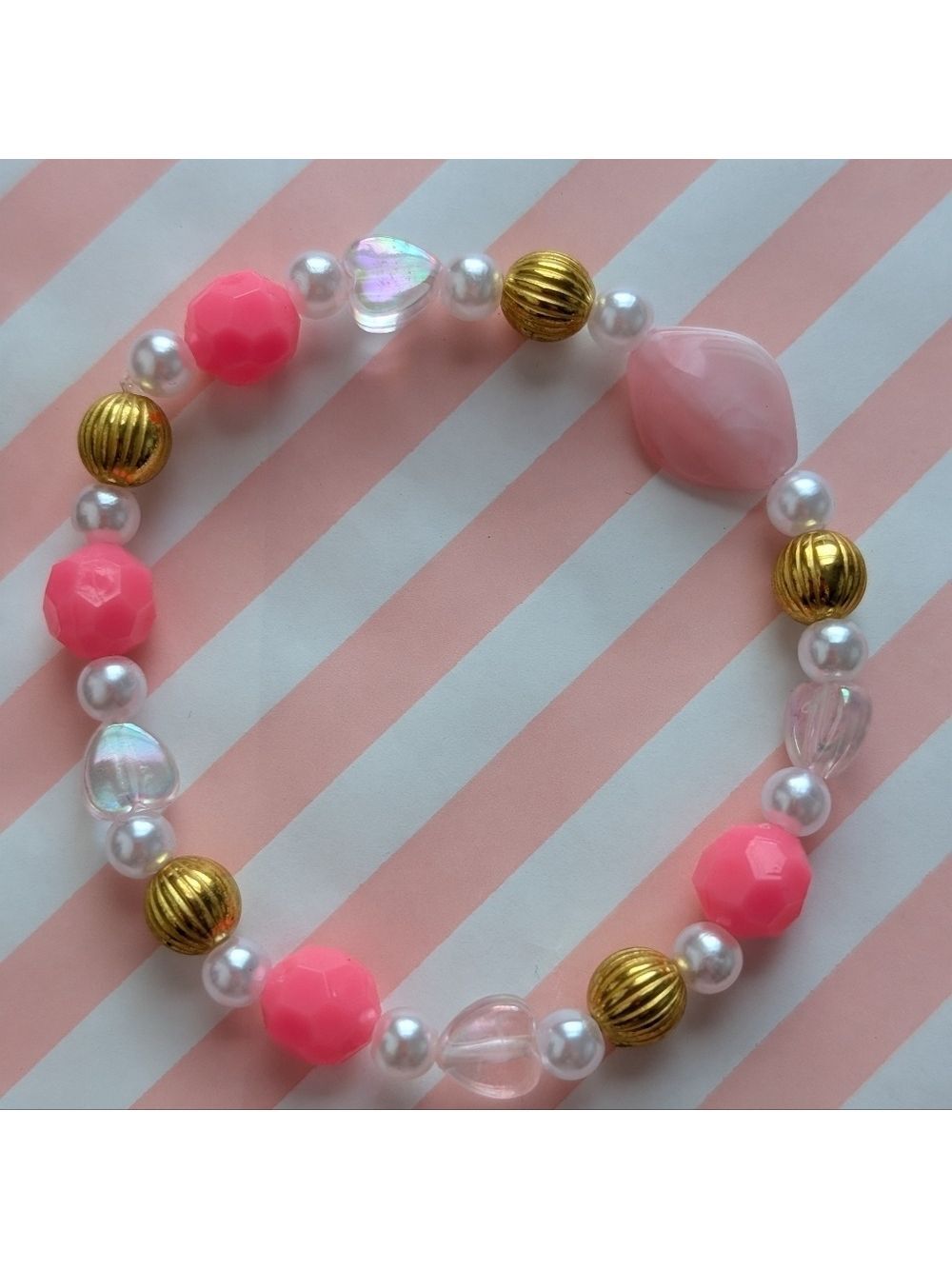 Pink and Gold Beaded Stretch Bracelet - Picture 4 of 4